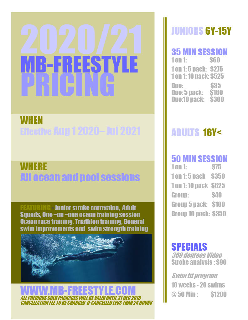 MB Freestyle Ocean Swim Package Pricing 2021/21